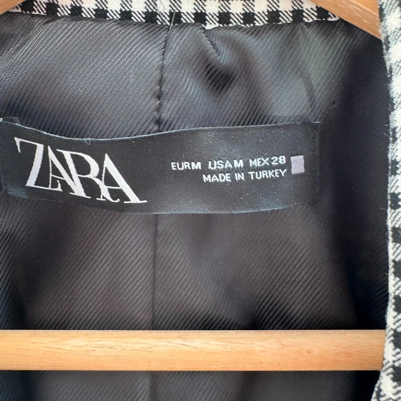 Zara M UK 10-12 Black White Check Longline Oversized Blazer Jacket 31" - Image 4