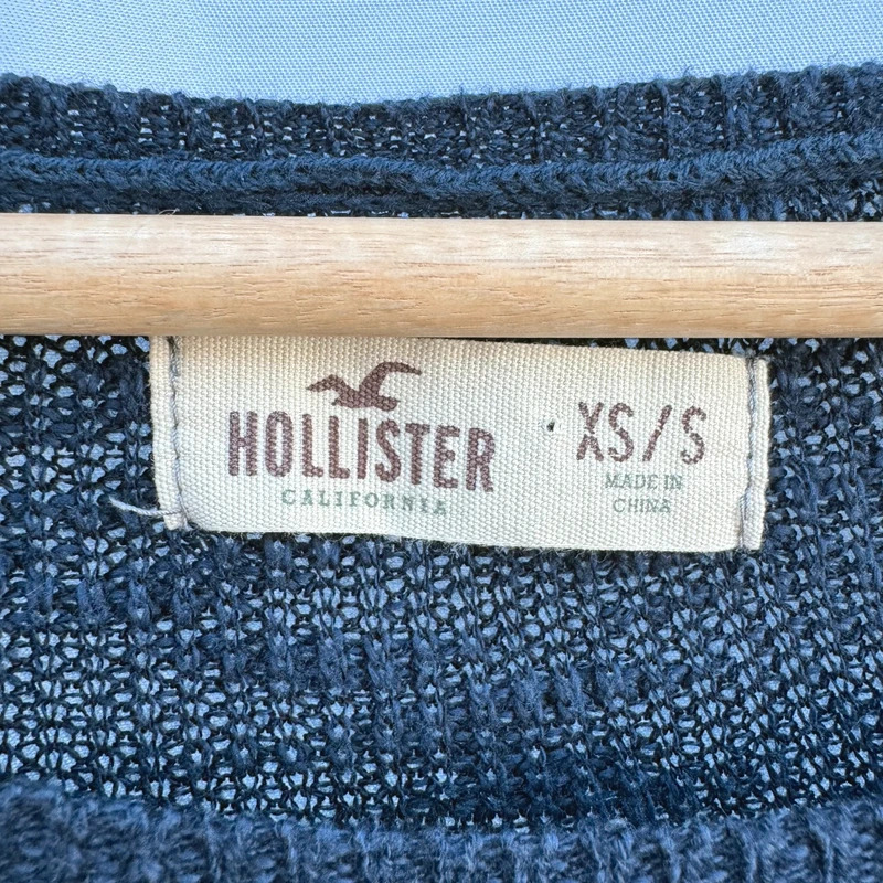 Hollister Dark Navy Knit Top | XS/S | Lace Hem Detail | Long Sleeve Lightweight Jumper - Image 4