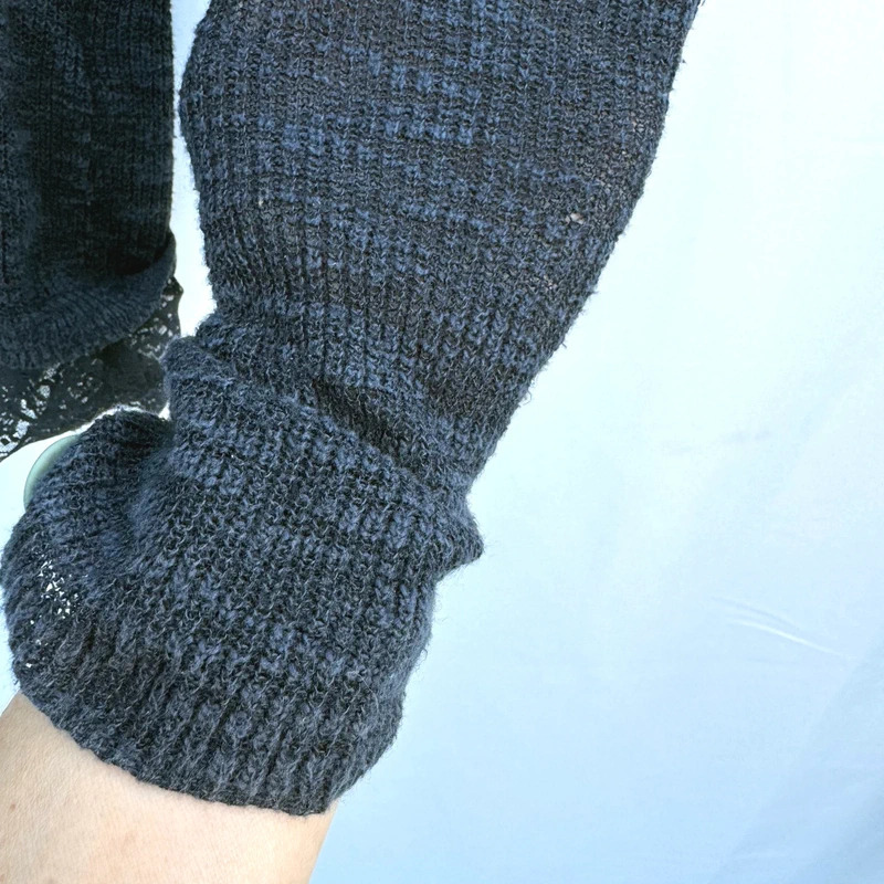 Hollister Dark Navy Knit Top | XS/S | Lace Hem Detail | Long Sleeve Lightweight Jumper - Image 7
