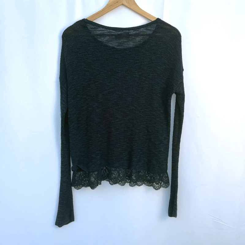 Hollister Dark Navy Knit Top | XS/S | Lace Hem Detail | Long Sleeve Lightweight Jumper - Image 8