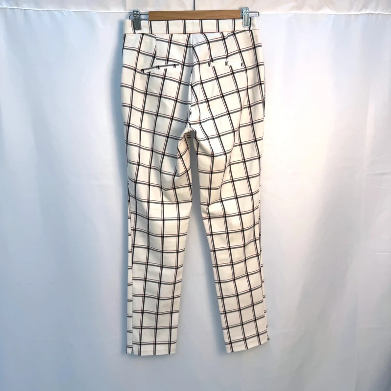 Stradivarius Cream Grid Check Trousers | EUR 38 / UK 10 | Slim Ankle Grazer | Excellent Condition - Image 2