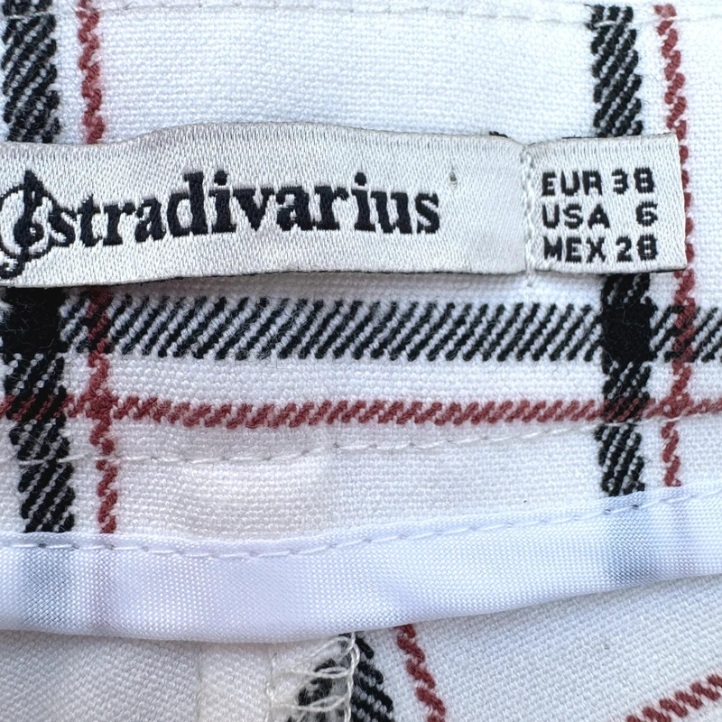 Stradivarius Cream Grid Check Trousers | EUR 38 / UK 10 | Slim Ankle Grazer | Excellent Condition - Image 3
