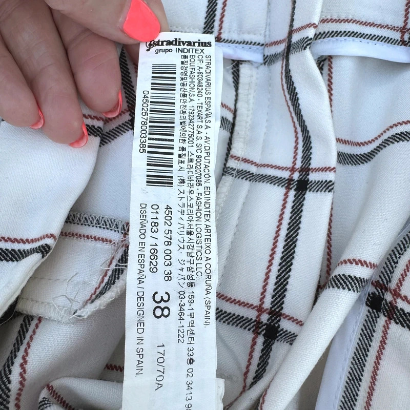 Stradivarius Cream Grid Check Trousers | EUR 38 / UK 10 | Slim Ankle Grazer | Excellent Condition - Image 7