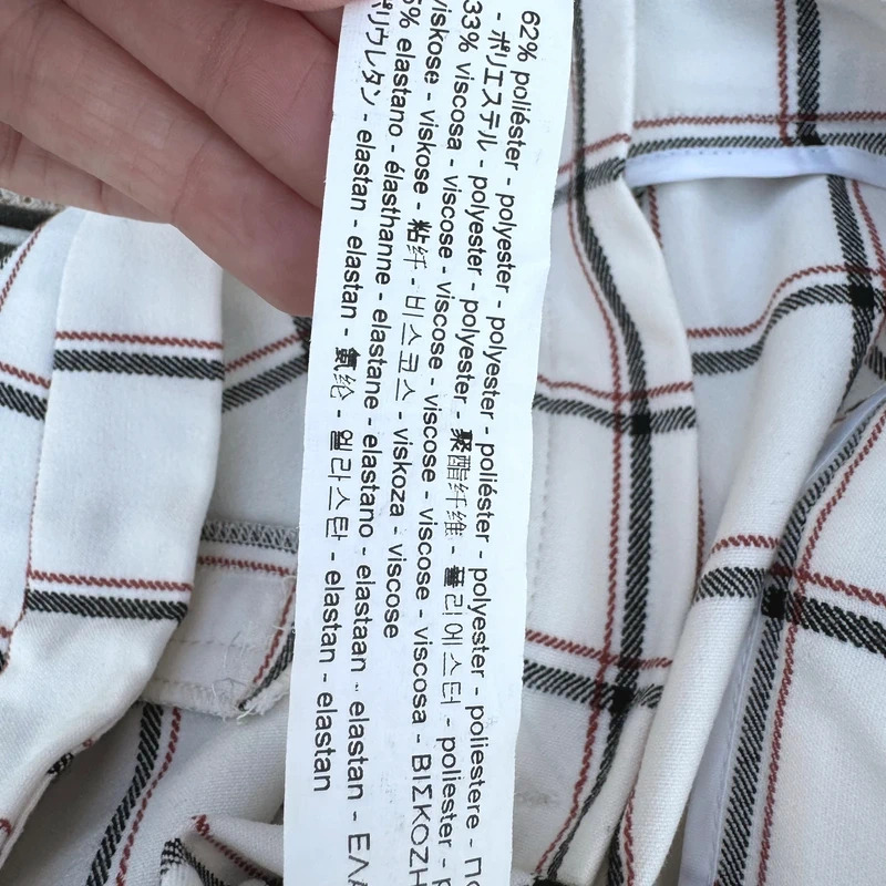 Stradivarius Cream Grid Check Trousers | EUR 38 / UK 10 | Slim Ankle Grazer | Excellent Condition - Image 8