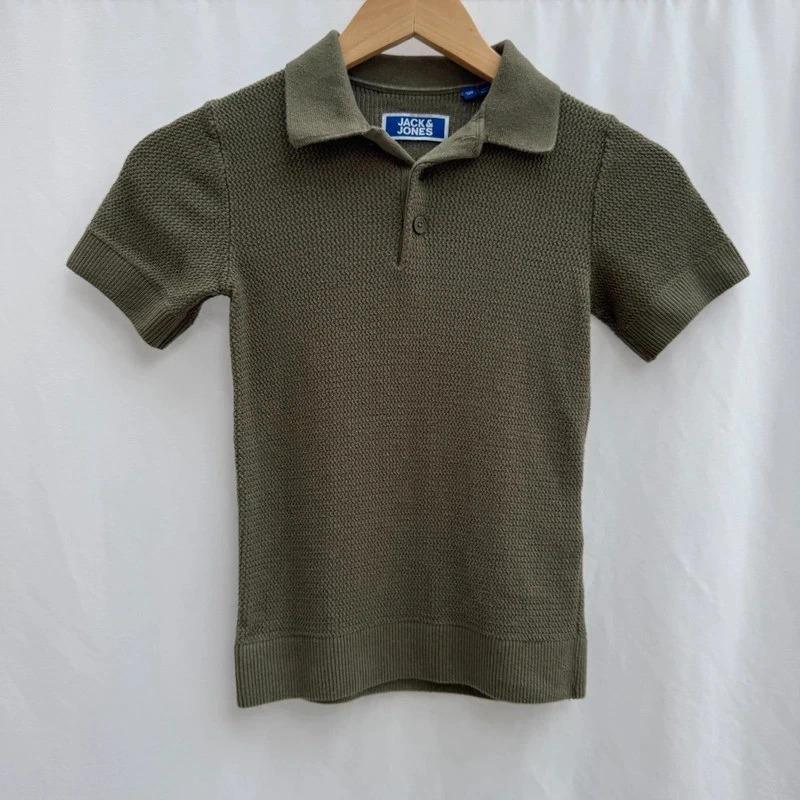Jack And Jones Knitted Polo Shirt Age 7-8 Years Olive Green Cotton 128cm