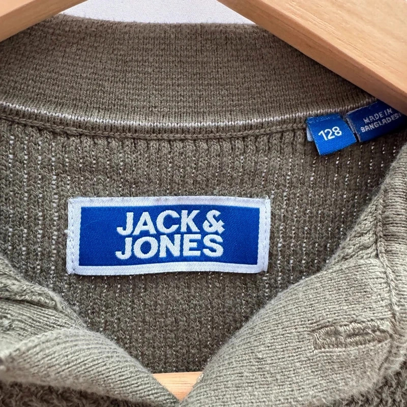 Jack And Jones Knitted Polo Shirt Age 7-8 Years Olive Green Cotton 128cm - Image 2