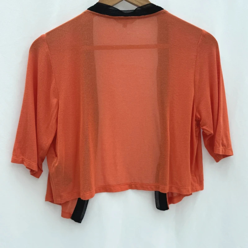 Per Una Burnt Orange Cropped Shrug Black Trim 3/4 Sleeve Open Cardigan UK 14 - Image 4