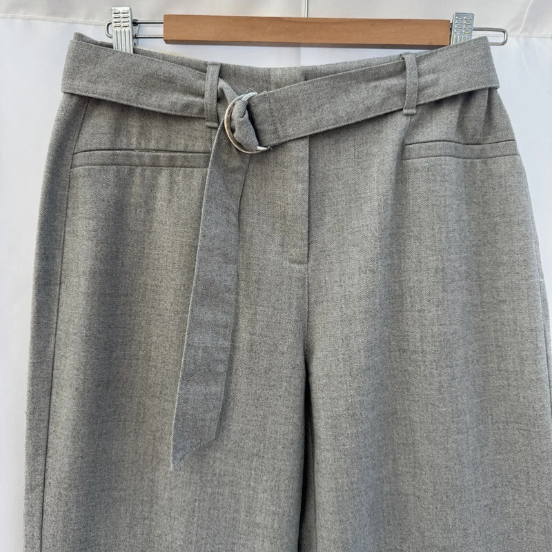 Esprit Grey Herringbone Trousers UK10 High Waist Belted Straight Leg Smart Office - Image 2
