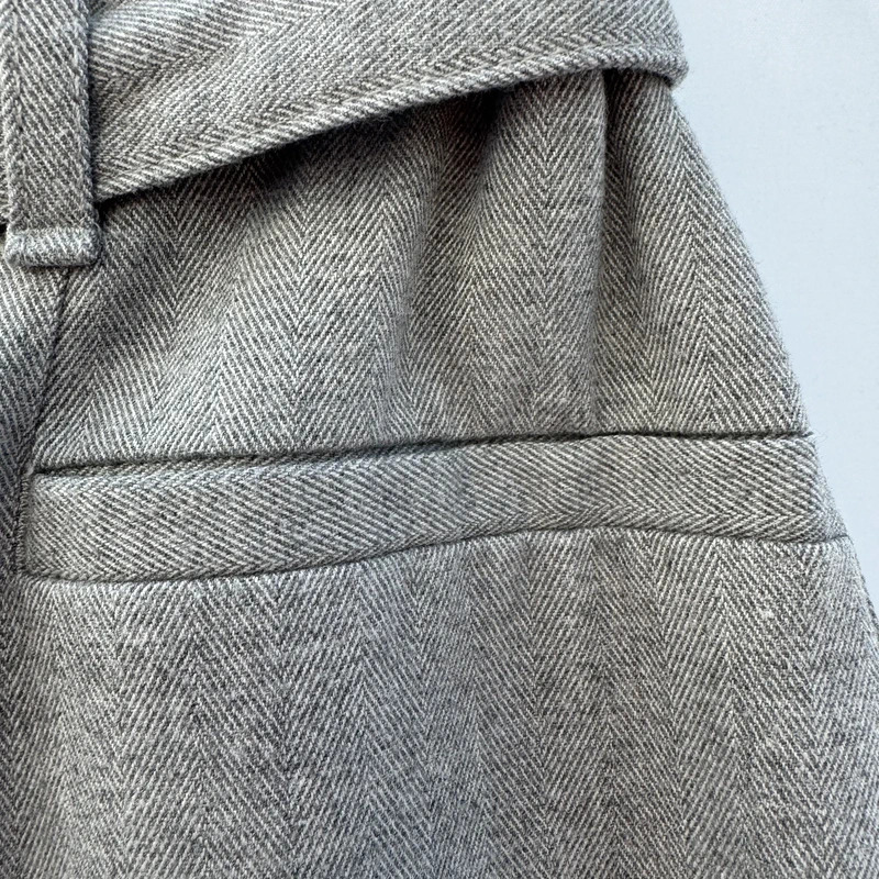 Esprit Grey Herringbone Trousers UK10 High Waist Belted Straight Leg Smart Office - Image 3