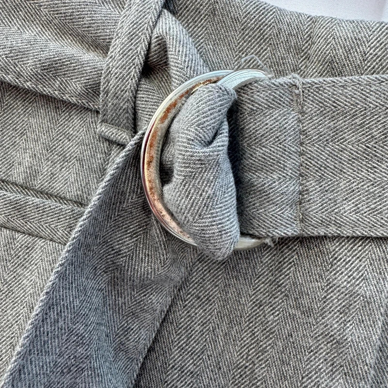 Esprit Grey Herringbone Trousers UK10 High Waist Belted Straight Leg Smart Office - Image 4