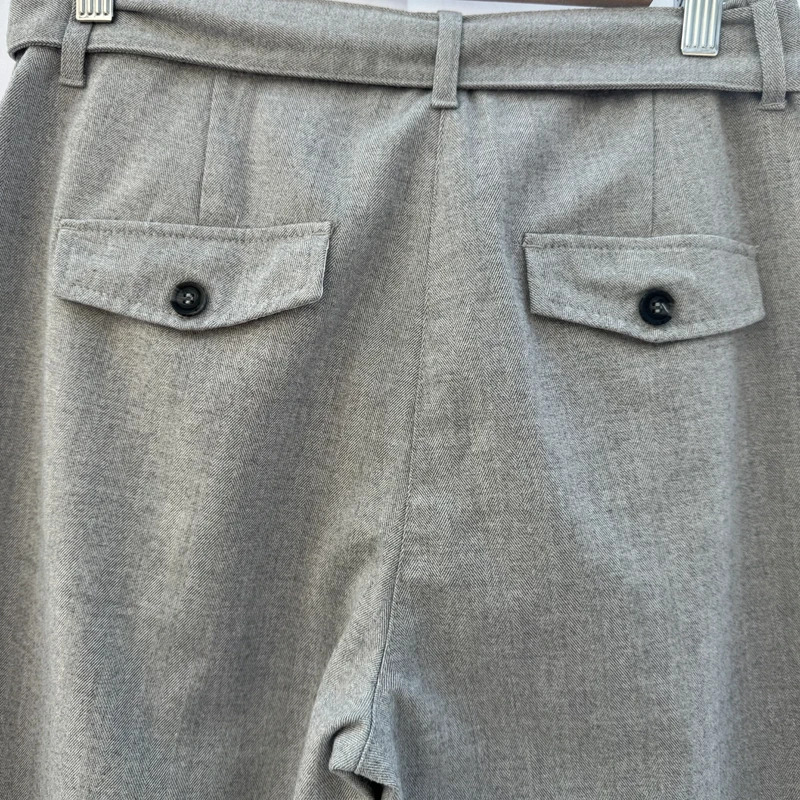 Esprit Grey Herringbone Trousers UK10 High Waist Belted Straight Leg Smart Office - Image 6