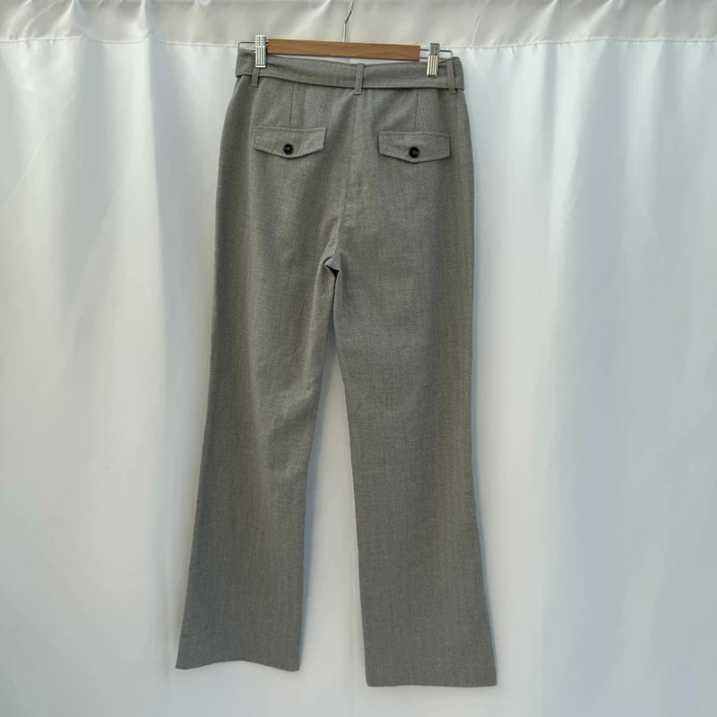 Esprit Grey Herringbone Trousers UK10 High Waist Belted Straight Leg Smart Office - Image 7