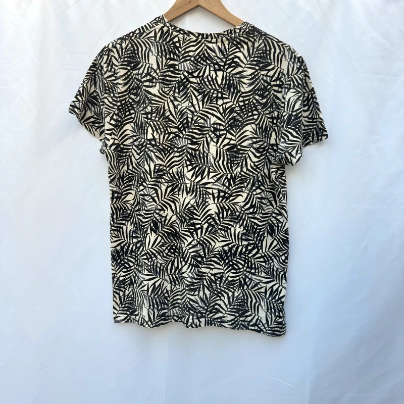 People Tree Organic Cotton Palm Print Tee S UK 8–10 Black Cream RRP £35 - Image 4