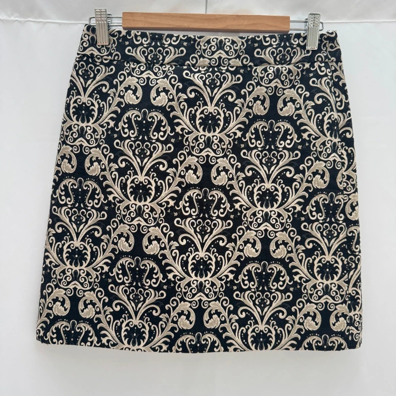 M&S Collection Black Gold Damask Jacquard Mini Skirt UK 8 18" Length Party Occasion