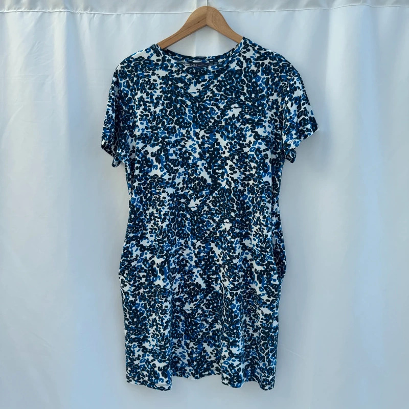 M&S Collection T-Shirt Dress UK 12 Blue Leopard Print 100% Cotton Pockets