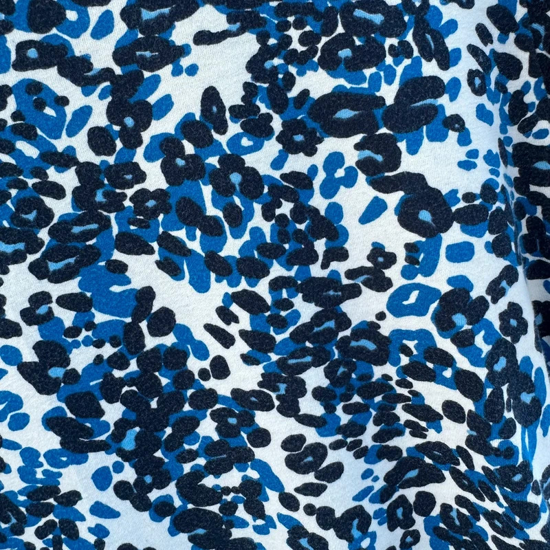 M&S Collection T-Shirt Dress UK 12 Blue Leopard Print 100% Cotton Pockets - Image 2