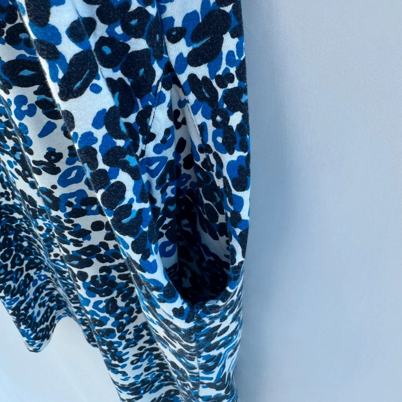 M&S Collection T-Shirt Dress UK 12 Blue Leopard Print 100% Cotton Pockets - Image 4
