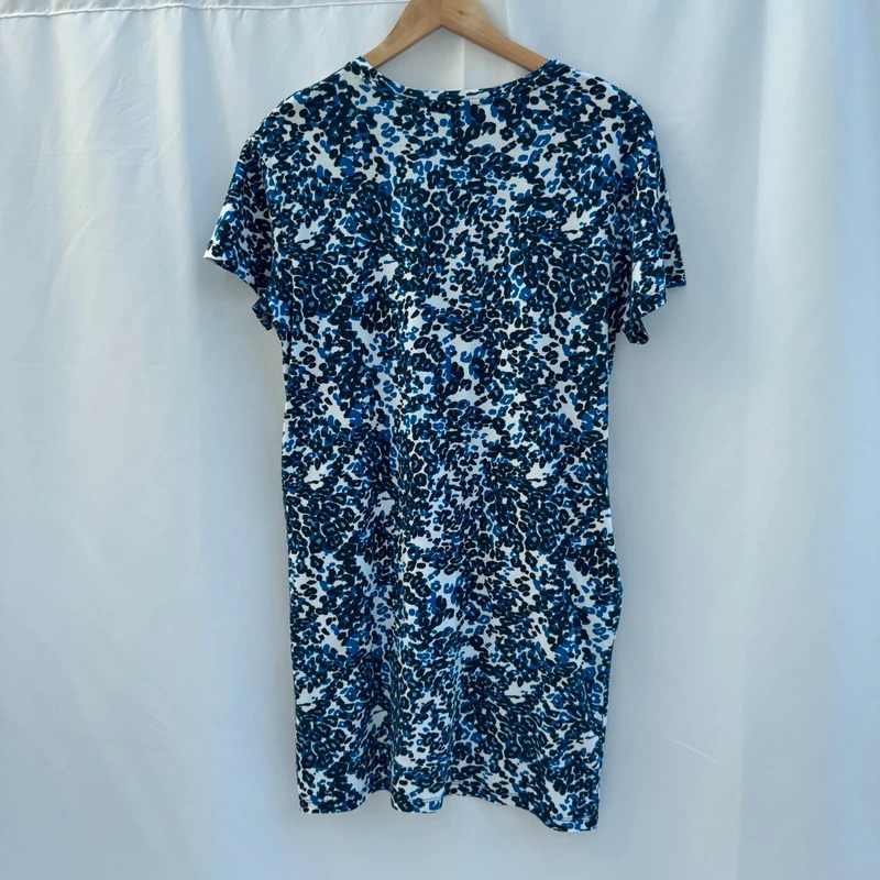 M&S Collection T-Shirt Dress UK 12 Blue Leopard Print 100% Cotton Pockets - Image 5