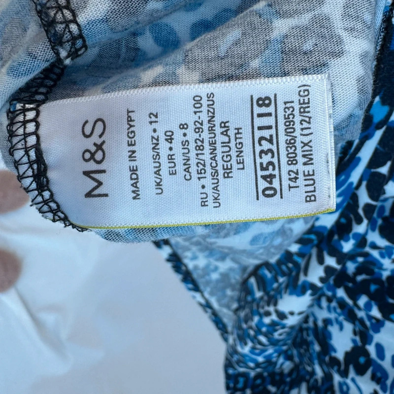 M&S Collection T-Shirt Dress UK 12 Blue Leopard Print 100% Cotton Pockets - Image 6