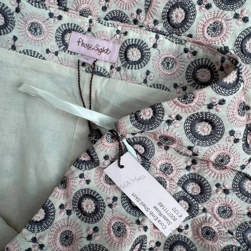 Phase Eight Cora Embroidered Skirt BNWT UK 12 Slate Rose 100% Cotton Lined A-Line - Image 6