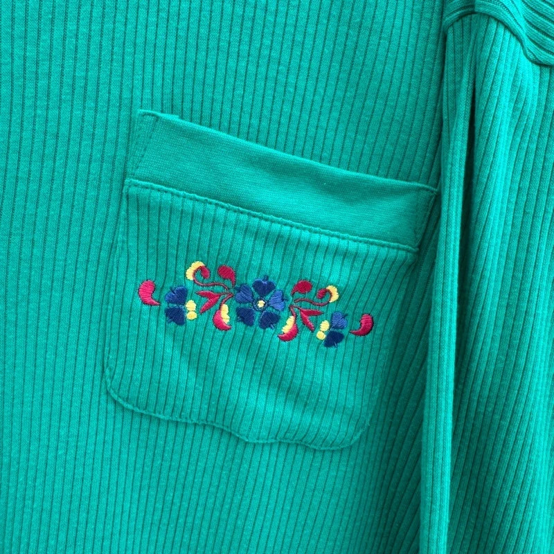 Vintage sssShhh Nightwear Collection Teal Ribbed Embroidered Pocket Button Tunic UK S/M 10–14 - Image 2