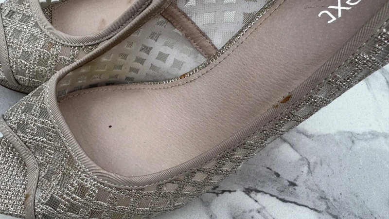 Next Champagne Gold Peep-Toe Platform Heels UK 6.5 / EU 40 Glitter Mesh Party Shoes - Image 4
