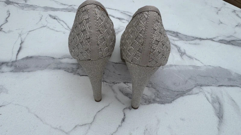 Next Champagne Gold Peep-Toe Platform Heels UK 6.5 / EU 40 Glitter Mesh Party Shoes - Image 5