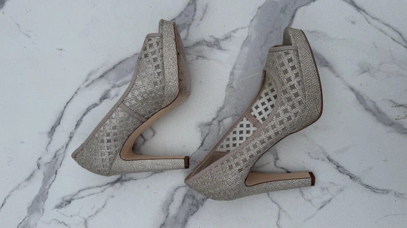 Next Champagne Gold Peep-Toe Platform Heels UK 6.5 / EU 40 Glitter Mesh Party Shoes - Image 6