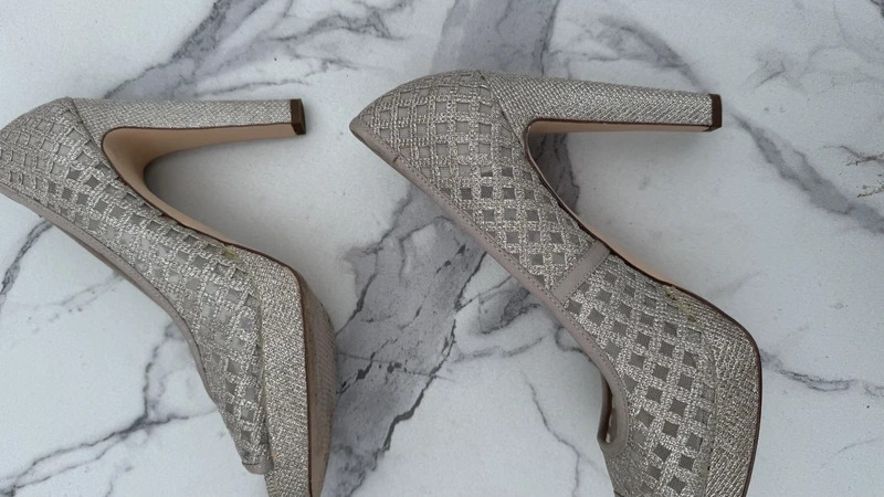 Next Champagne Gold Peep-Toe Platform Heels UK 6.5 / EU 40 Glitter Mesh Party Shoes - Image 7