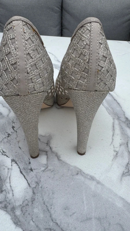 Next Champagne Gold Peep-Toe Platform Heels UK 6.5 / EU 40 Glitter Mesh Party Shoes - Image 10