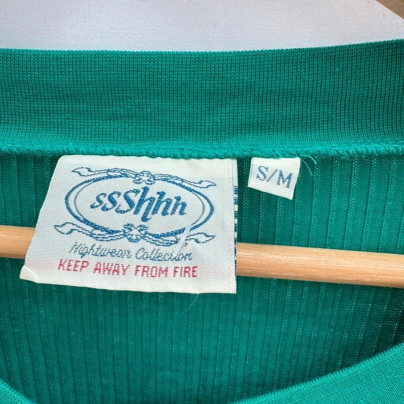 Vintage sssShhh Nightwear Collection Teal Ribbed Embroidered Pocket Button Tunic UK S/M 10–14 - Image 3