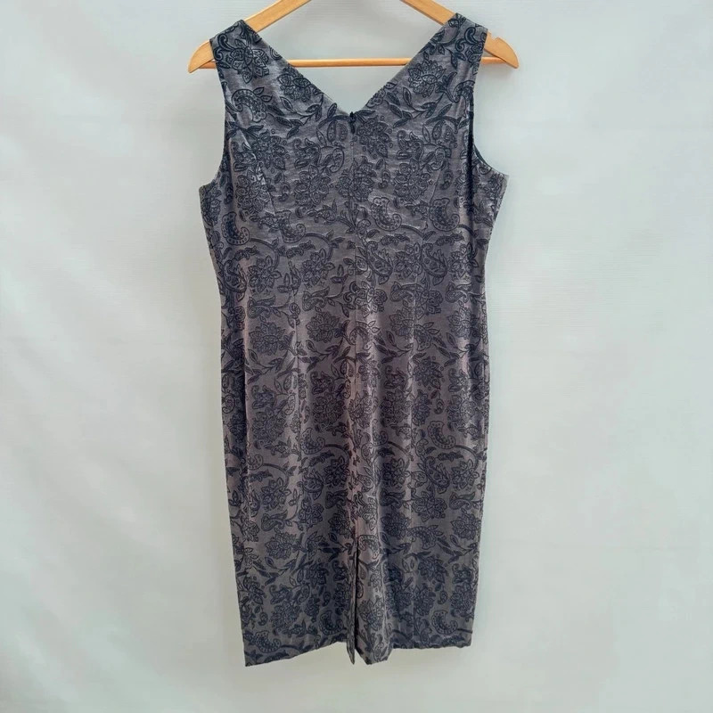 Precis Petite Shift Dress UK 12 Charcoal Grey Paisley Jacquard Sleeveless Midi - Image 2