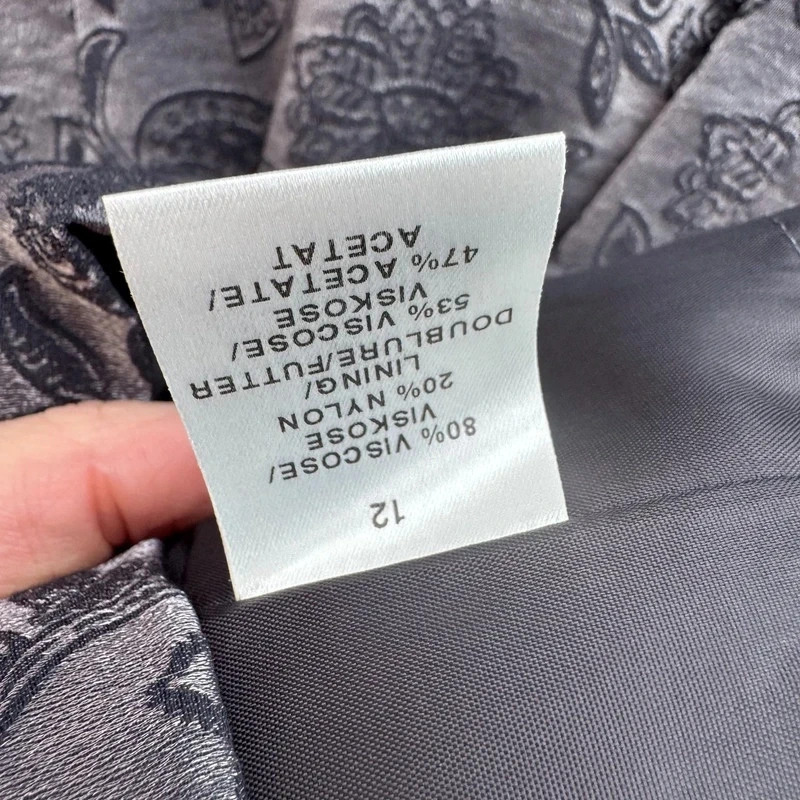 Precis Petite Shift Dress UK 12 Charcoal Grey Paisley Jacquard Sleeveless Midi - Image 6