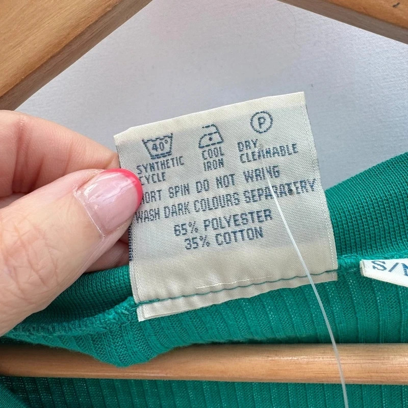 Vintage sssShhh Nightwear Collection Teal Ribbed Embroidered Pocket Button Tunic UK S/M 10–14 - Image 4