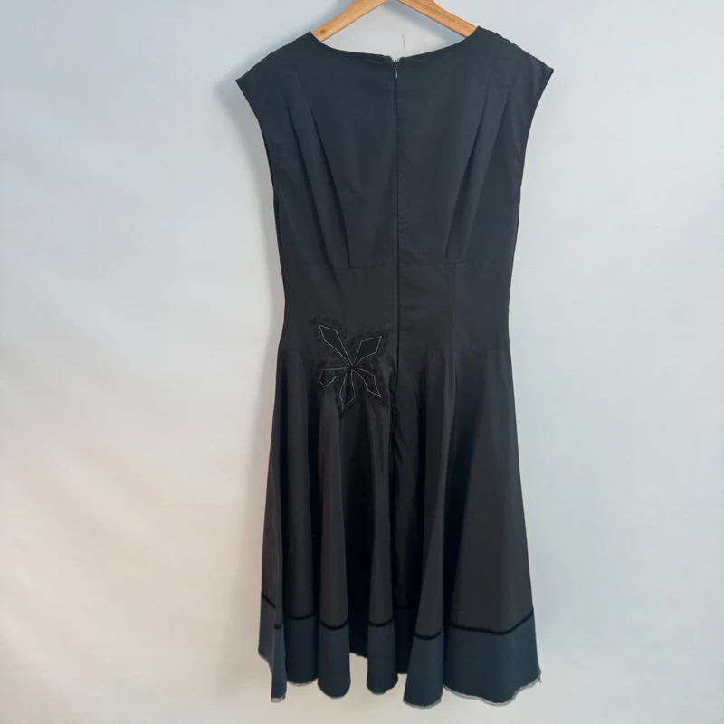 Signed by InWear Black Fit & Flare Midi Dress UK 12 Embroidered Velvet Mesh Trim - Image 2