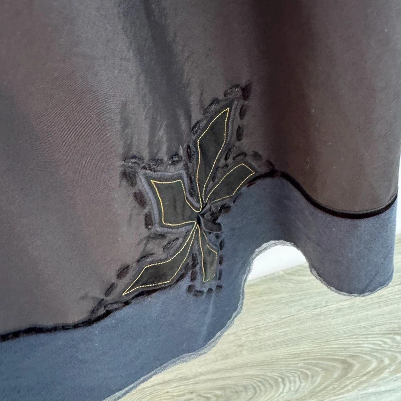 Signed by InWear Black Fit & Flare Midi Dress UK 12 Embroidered Velvet Mesh Trim - Image 8