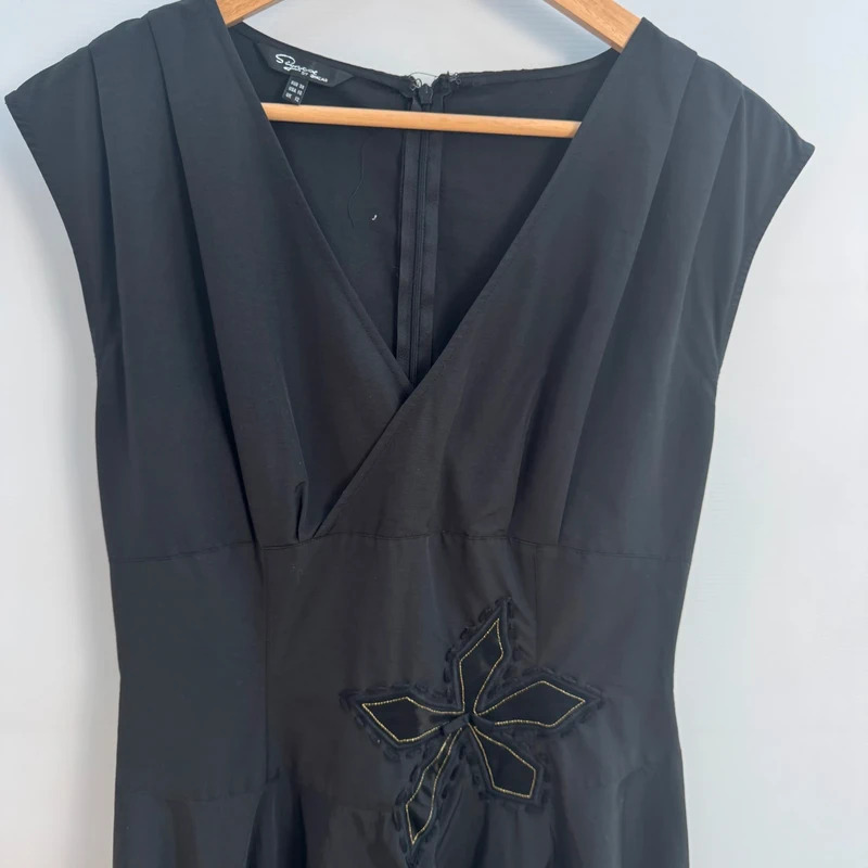 Signed by InWear Black Fit & Flare Midi Dress UK 12 Embroidered Velvet Mesh Trim - Image 9