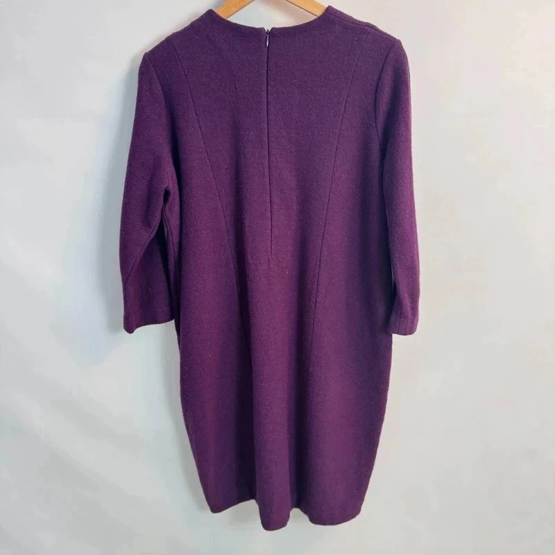 COS 100% Boiled Wool Cocoon Shift Dress Size L / UK14–16 Deep Purple - Image 2