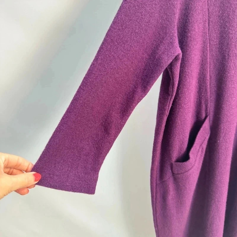 COS 100% Boiled Wool Cocoon Shift Dress Size L / UK14–16 Deep Purple - Image 3