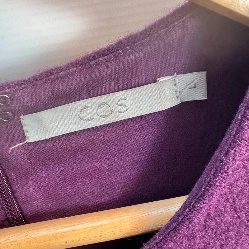 COS 100% Boiled Wool Cocoon Shift Dress Size L / UK14–16 Deep Purple - Image 5