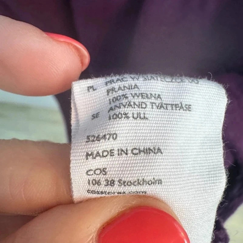 COS 100% Boiled Wool Cocoon Shift Dress Size L / UK14–16 Deep Purple - Image 10