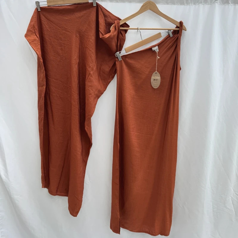 La Bottega Di Brunella M UK 10 12 14 Rust Linen-Blend Asymmetrical Maxi Dress Made In Italy NWT