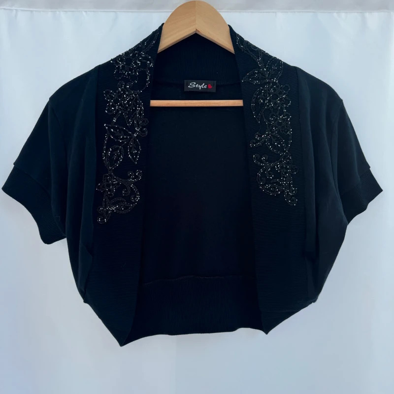 Style Dark Navy Cotton Beaded Sequin Bolero Shrug Cardigan UK 16-18