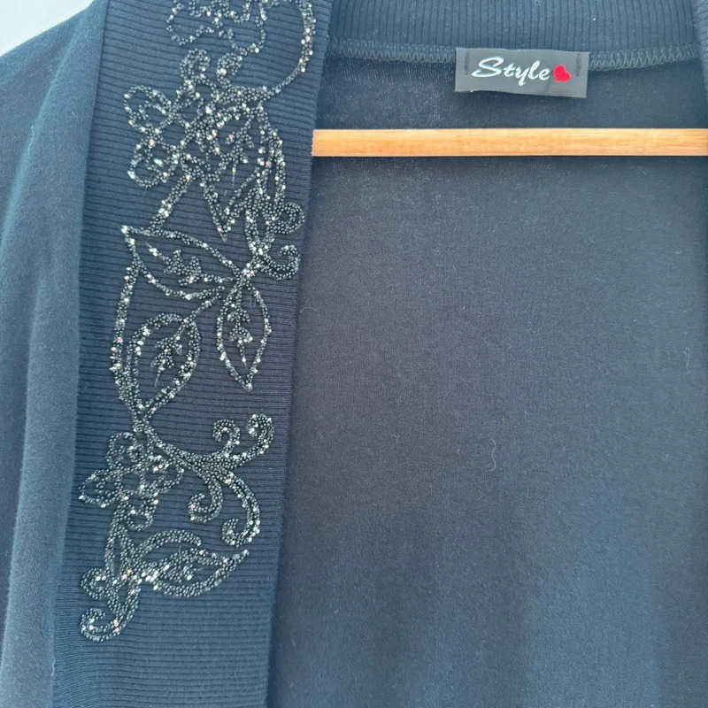 Style Dark Navy Cotton Beaded Sequin Bolero Shrug Cardigan UK 16-18 - Image 3