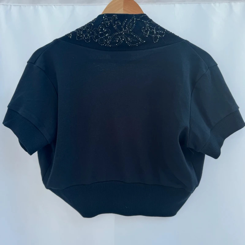 Style Dark Navy Cotton Beaded Sequin Bolero Shrug Cardigan UK 16-18 - Image 8