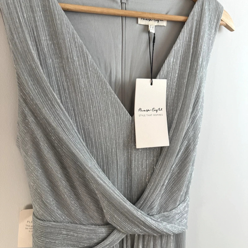 BNWT Phase Eight Artemis Silver Shimmer Maxi Occasion Dress UK 14 Wedding - Image 5