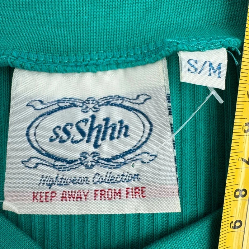 Vintage sssShhh Nightwear Collection Teal Ribbed Embroidered Pocket Button Tunic UK S/M 10–14 - Image 10