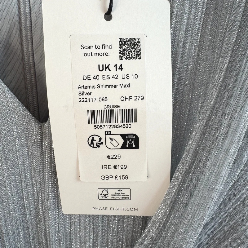 BNWT Phase Eight Artemis Silver Shimmer Maxi Occasion Dress UK 14 Wedding - Image 7