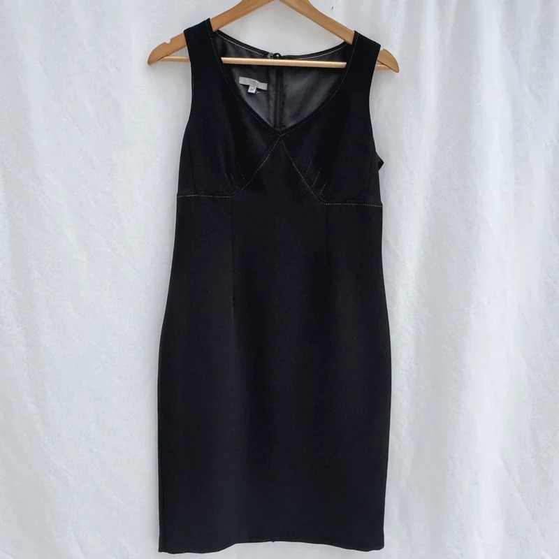 Marks & Spencer Black Pencil Dress UK 12 Contrast Stitch Sleeveless Lined