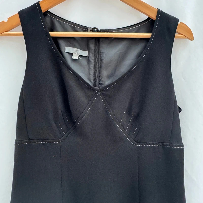 Marks & Spencer Black Pencil Dress UK 12 Contrast Stitch Sleeveless Lined - Image 2